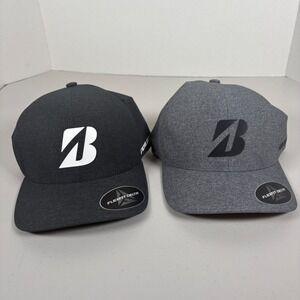 Set of Two Bridgestone Golf Flex fit Delta Gray and Black Golf Hat